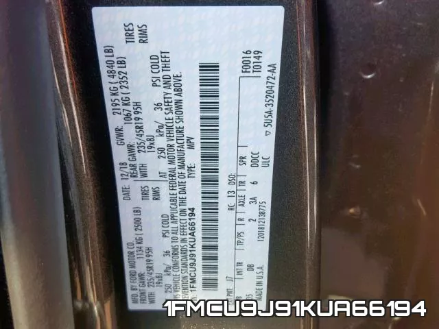 1FMCU9J91KUA66194 фото 2