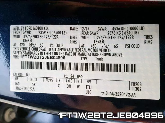 1FT7W2BT2JEB04896 фото 2