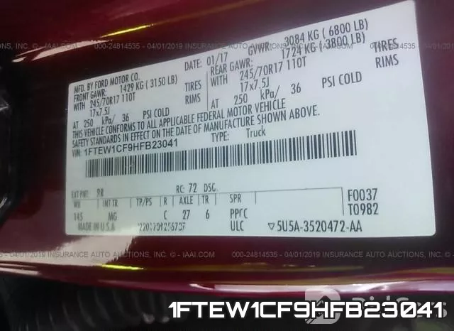 1FTEW1CF9HFB23041 фото 10