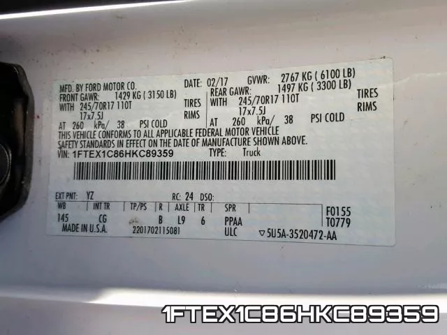 1FTEX1C86HKC89359 фото 2