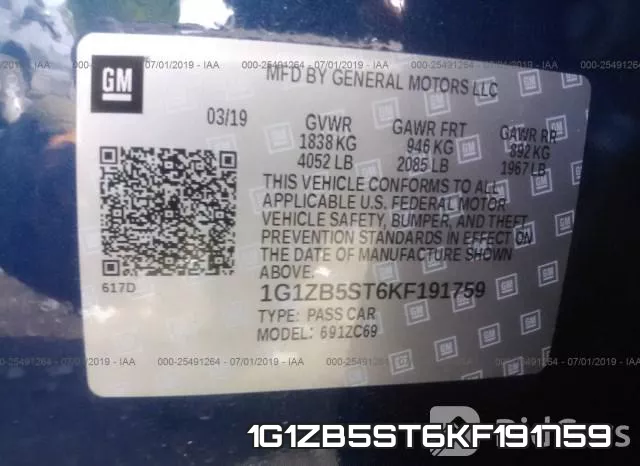 1G1ZB5ST6KF191759 фото 10