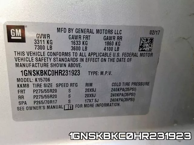 1GNSKBKC0HR231923 фото 2
