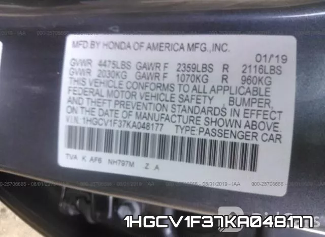 1HGCV1F37KA048177 фото 10