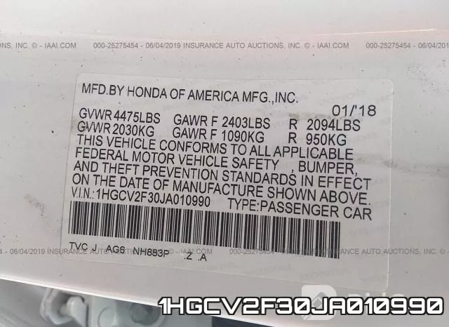 1HGCV2F30JA010990 фото 10