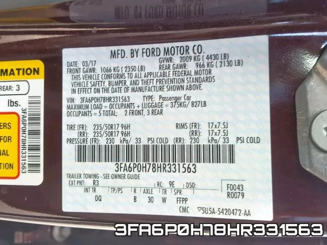 3FA6P0H78HR331563 фото 2