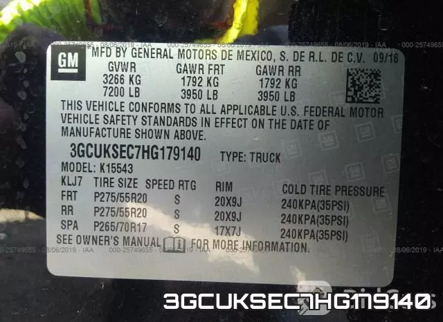 3GCUKSEC7HG179140 фото 10