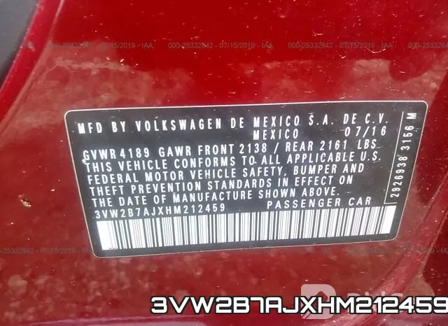 3VW2B7AJXHM212459 фото 10