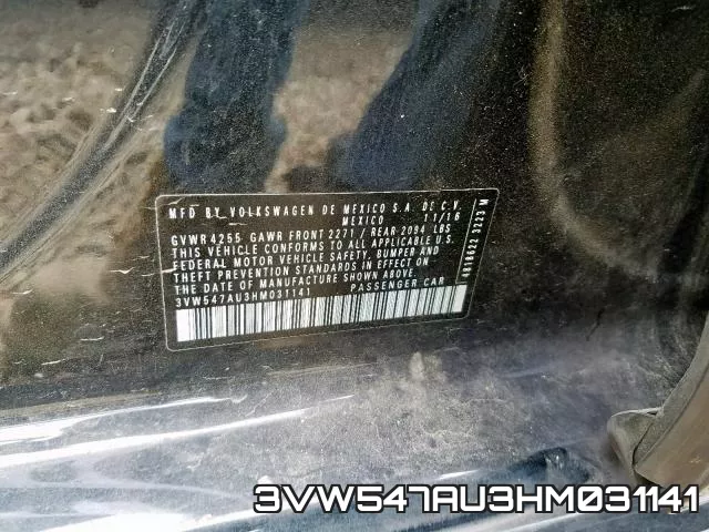 3VW547AU3HM031141 фото 2