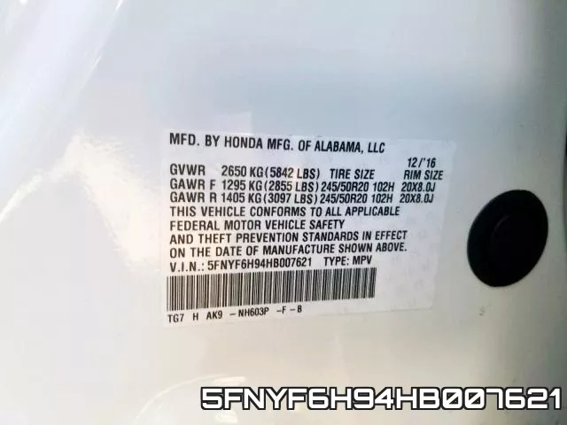 5FNYF6H94HB007621 фото 2