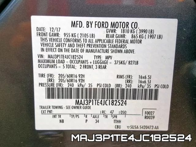 MAJ3P1TE4JC182524 фото 2