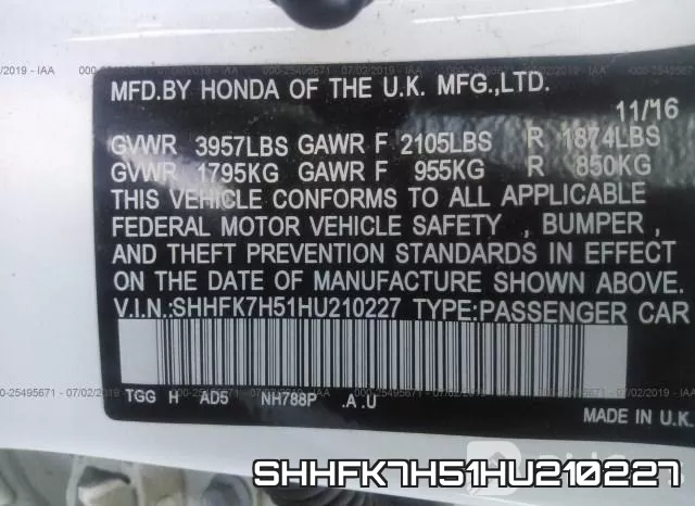 SHHFK7H51HU210227 фото 9