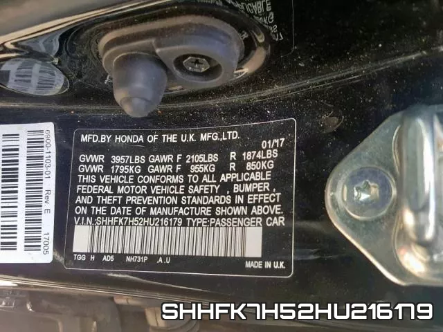 SHHFK7H52HU216179 фото 2