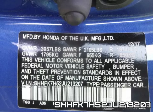 SHHFK7H52JU213207 фото 10