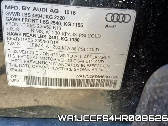 WA1JCCFS4HR008626 фото 2