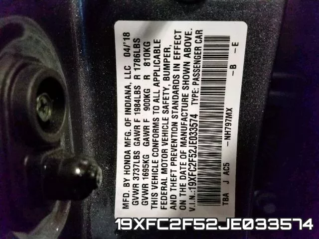 19XFC2F52JE033574 фото 2