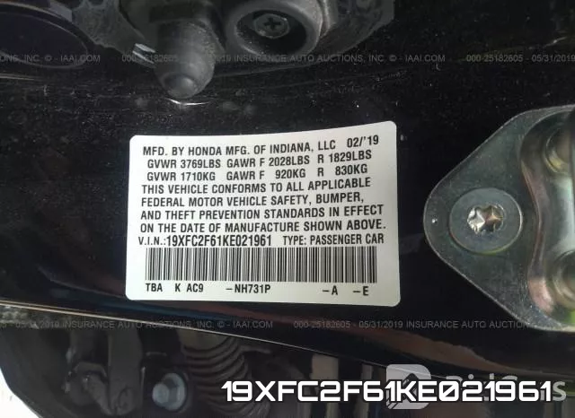 19XFC2F61KE021961 фото 10