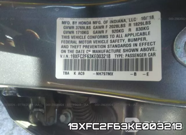 19XFC2F63KE003218 фото 10