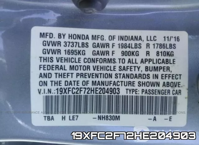 19XFC2F72HE204903 фото 10