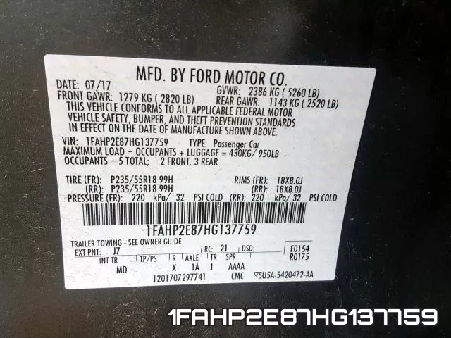 1FAHP2E87HG137759 фото 2