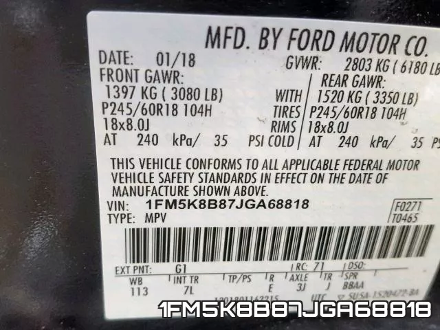 1FM5K8B87JGA68818 фото 2