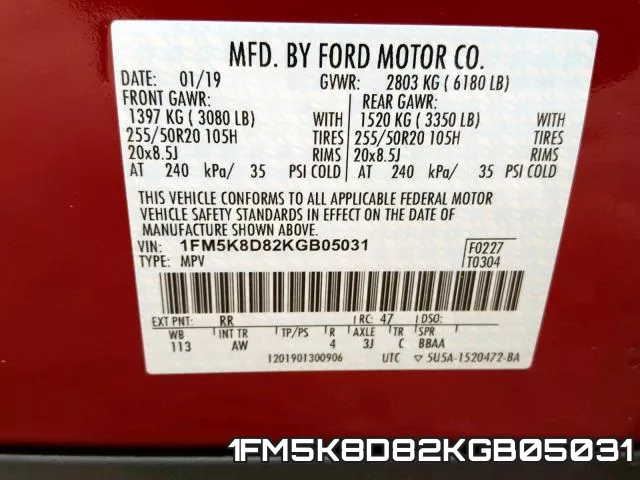 1FM5K8D82KGB05031 фото 2