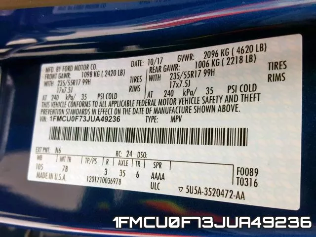 1FMCU0F73JUA49236 фото 2