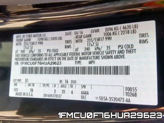 1FMCU0F76HUA29623 фото 2