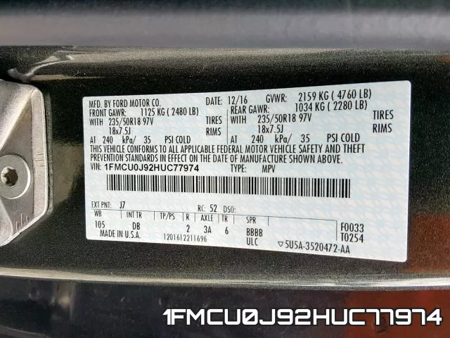 1FMCU0J92HUC77974 фото 2