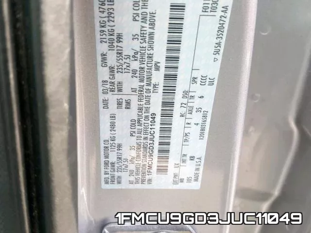 1FMCU9GD3JUC11049 фото 2