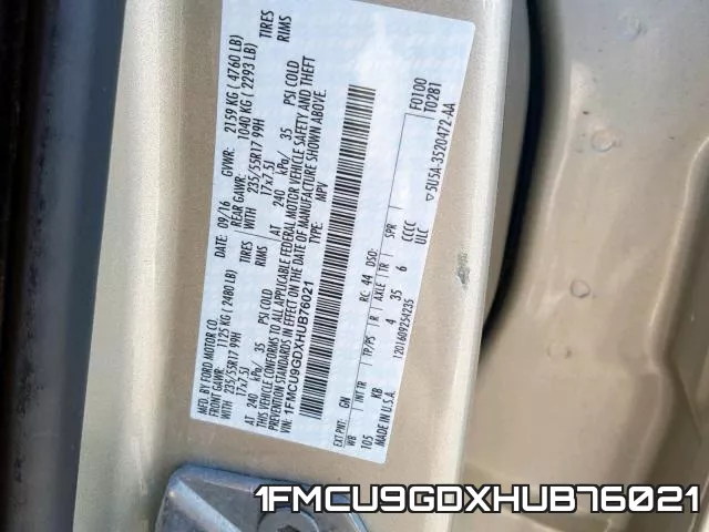 1FMCU9GDXHUB76021 фото 2