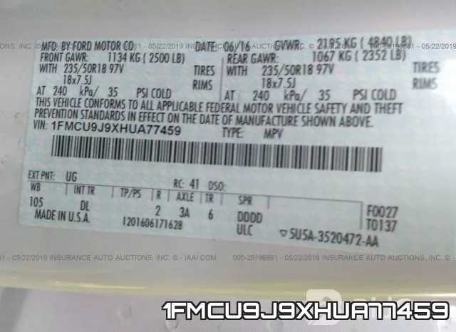 1FMCU9J9XHUA77459 фото 10