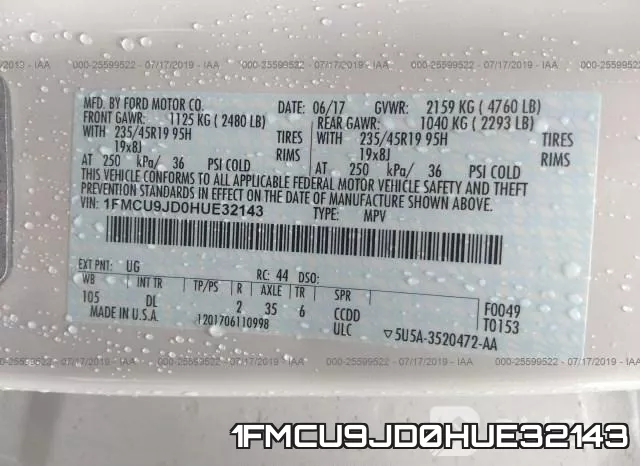 1FMCU9JD0HUE32143 фото 10