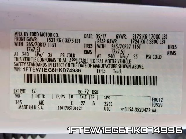 1FTEW1EG6HKD74936 фото 2