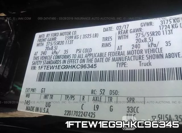 1FTEW1EG9HKC96345 фото 10