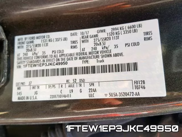 1FTEW1EP3JKC49950 фото 2