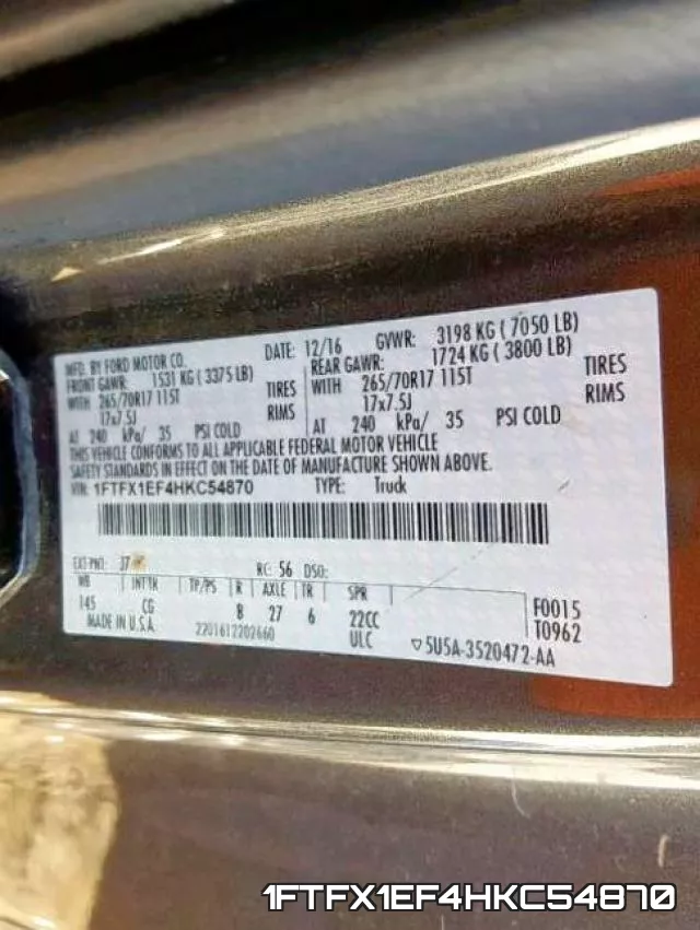1FTFX1EF4HKC54870 фото 2