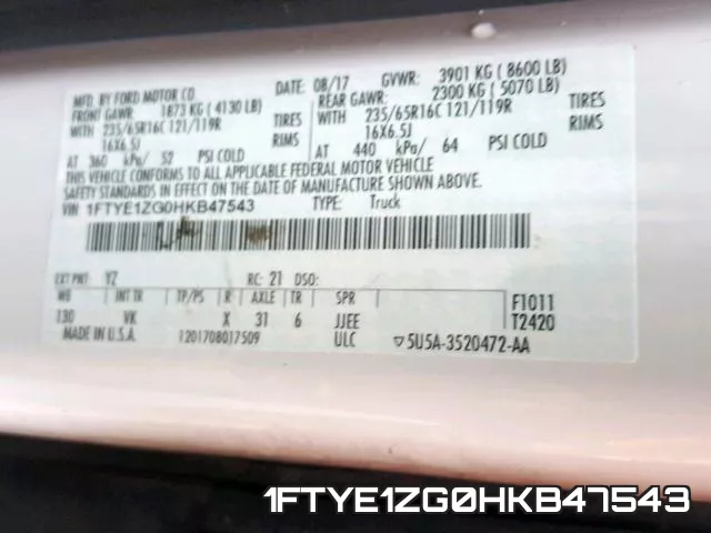 1FTYE1ZG0HKB47543 фото 2