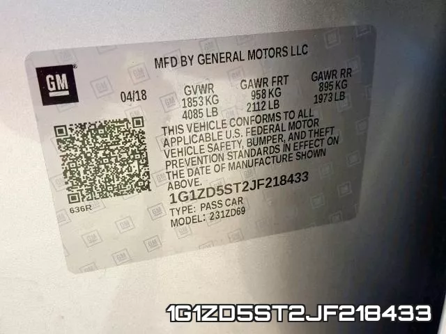1G1ZD5ST2JF218433 фото 2