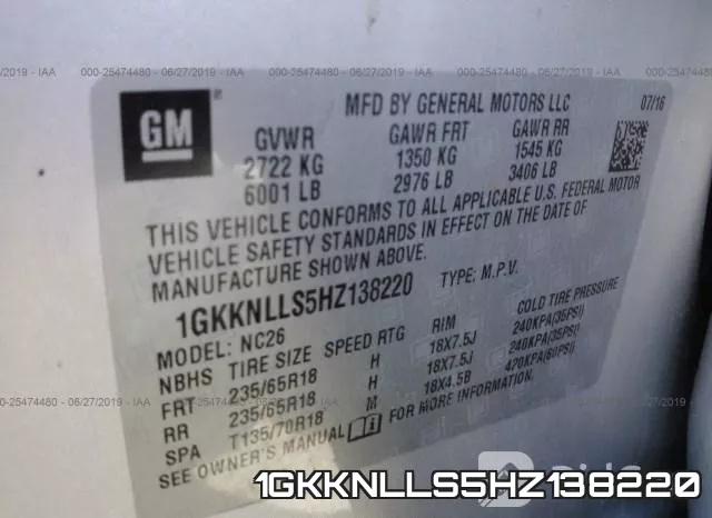 1GKKNLLS5HZ138220 фото 10