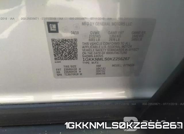 1GKKNMLS0KZ256267 фото 10