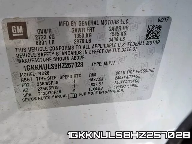 1GKKNULS8HZ257028 фото 2