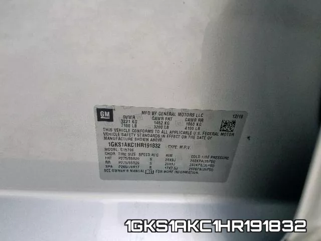 1GKS1AKC1HR191832 фото 2