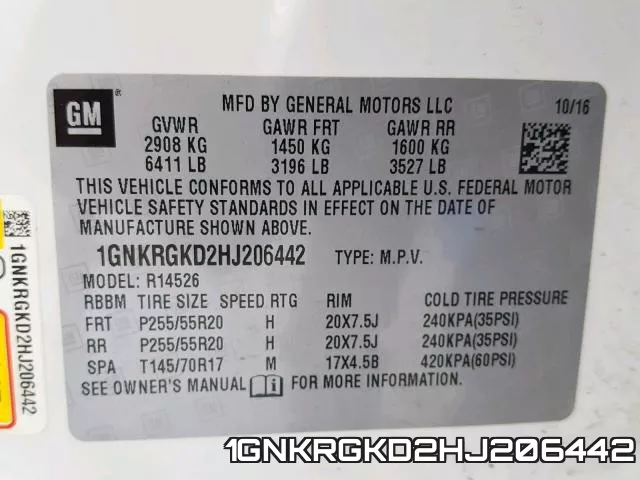 1GNKRGKD2HJ206442 фото 2