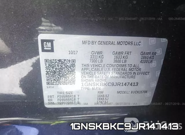 1GNSKBKC9JR147413 фото 10