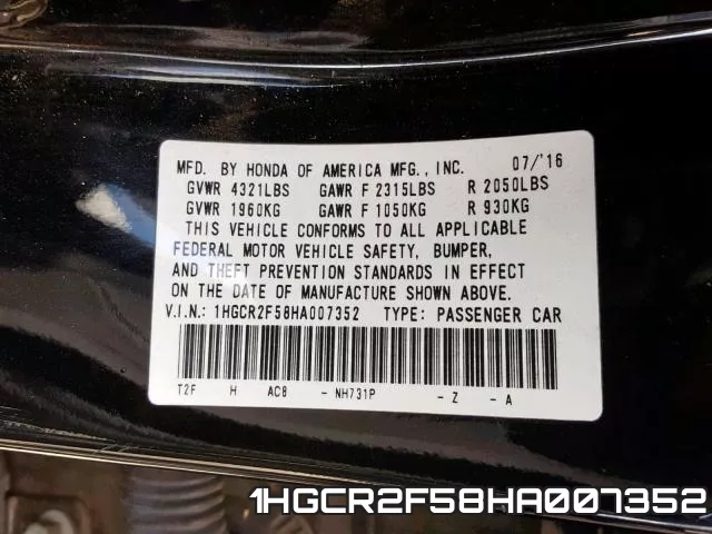 1HGCR2F58HA007352 фото 2