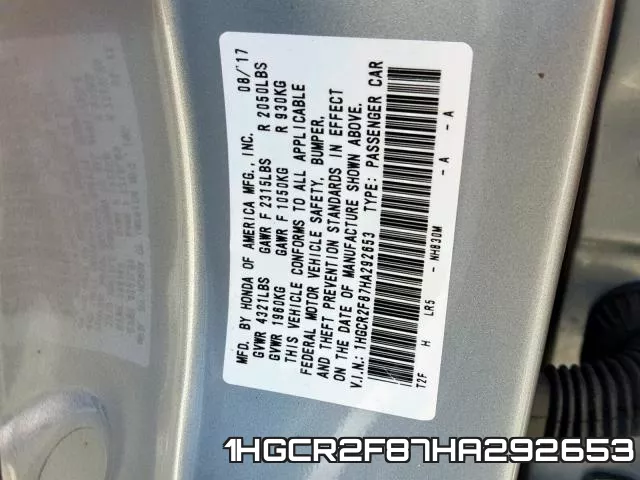 1HGCR2F87HA292653 фото 2