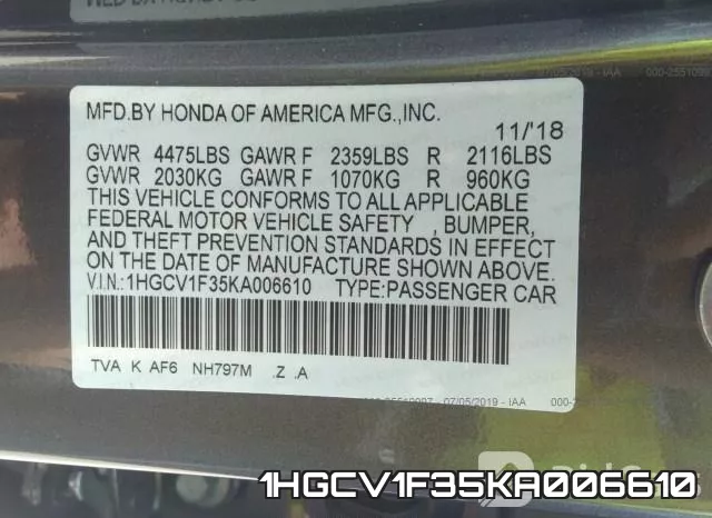 1HGCV1F35KA006610 фото 10
