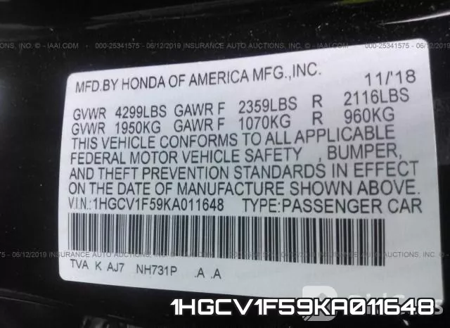 1HGCV1F59KA011648 фото 10