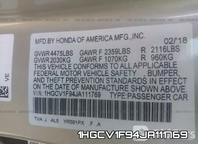 1HGCV1F94JA111769 фото 10