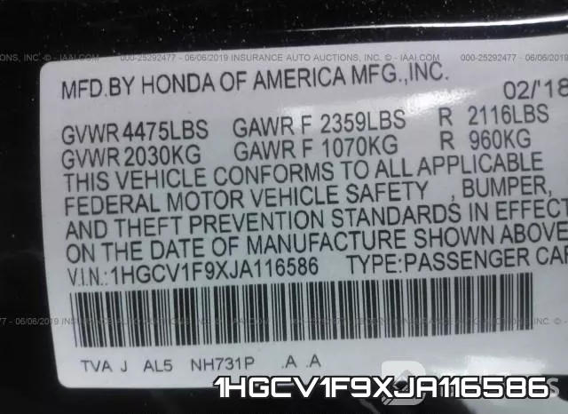 1HGCV1F9XJA116586 фото 10